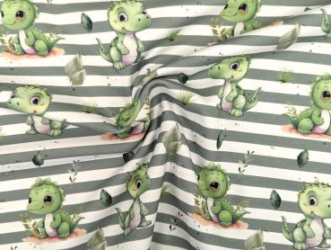 Eigenproduktion French Terry Kleiner Dino auf Grün